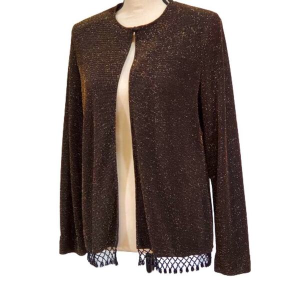 Dressbarn Cardigan Black w/Gold, Bronze Sequence Small - Picture 1 of 6